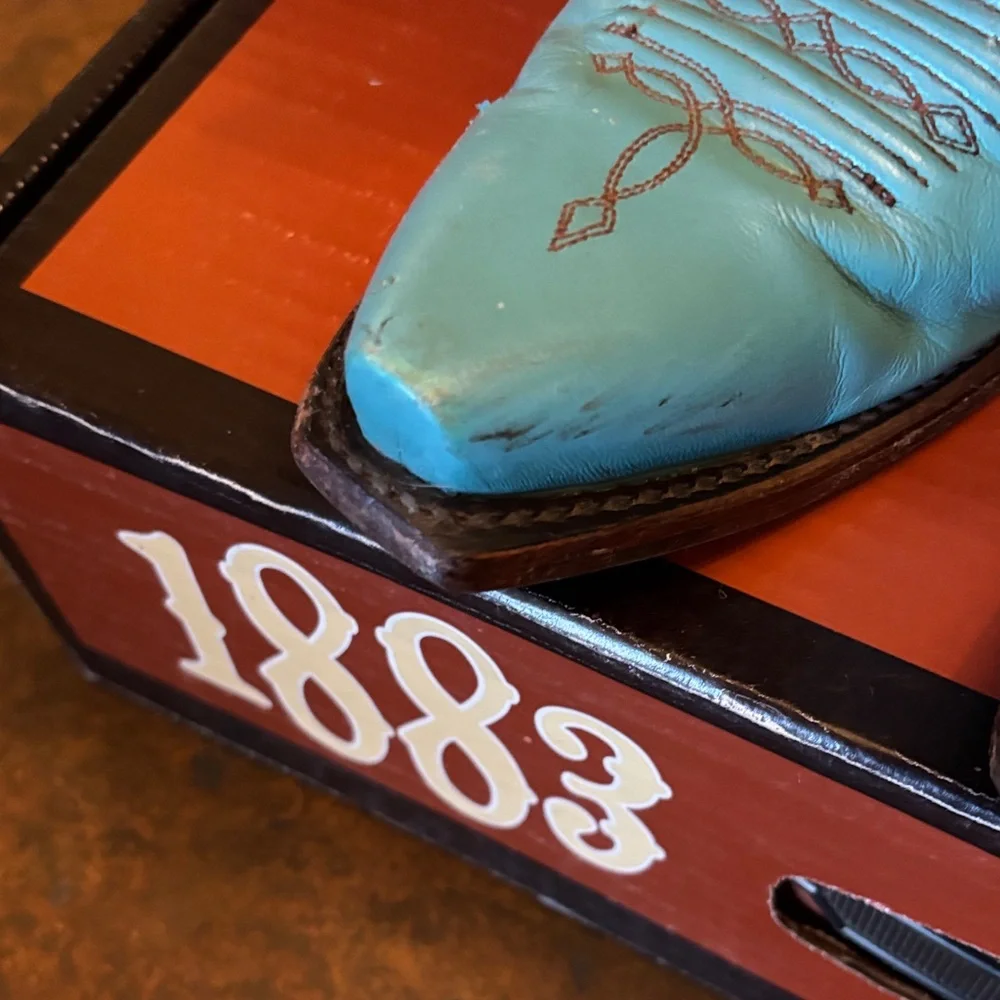 Lucchese Turquoise Embroidered Heeled Boots - Picture 3 of 6